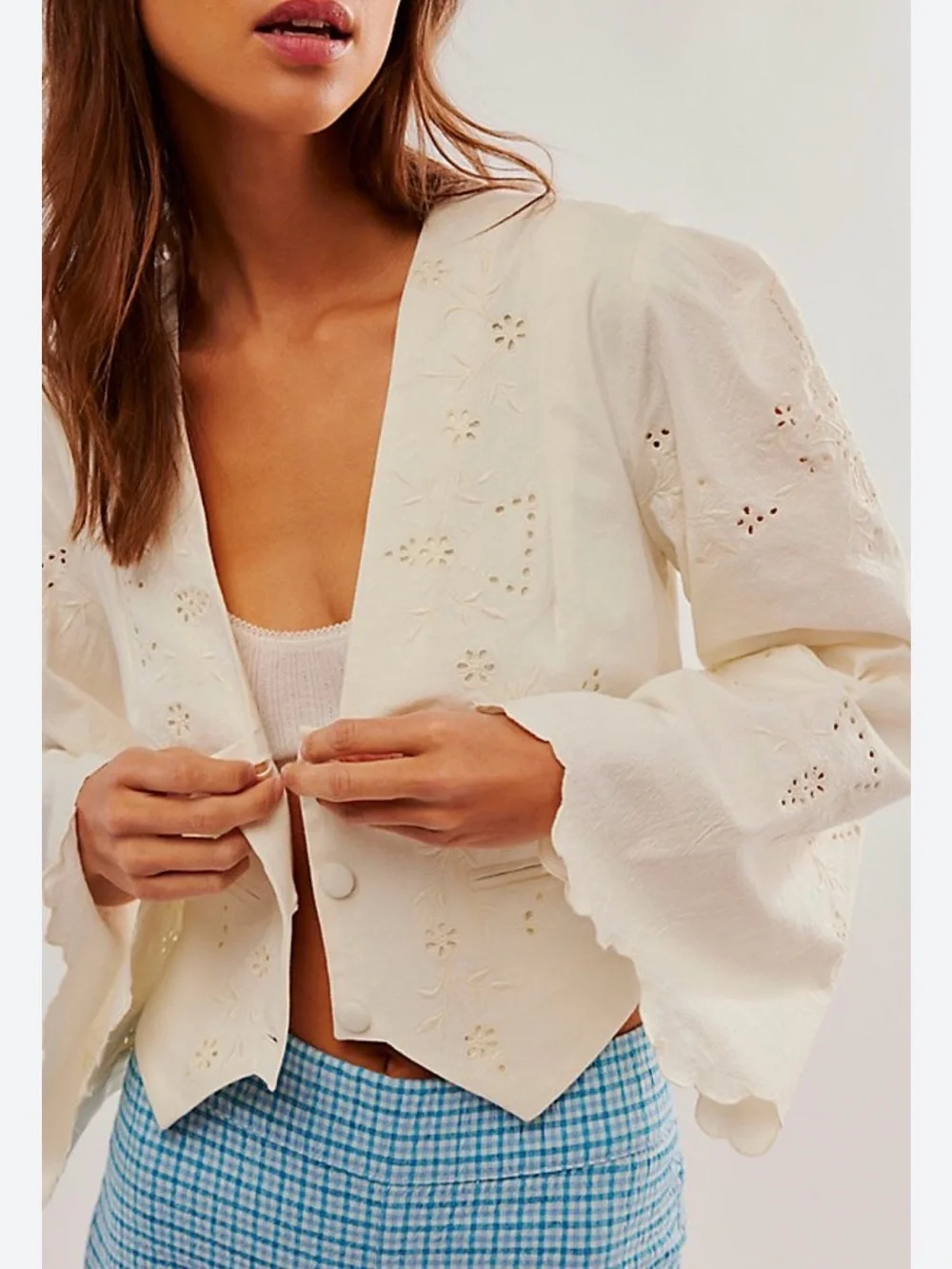 Free People Wild Daisy Floral Ivory Cropped Jacket Bohemian Size S